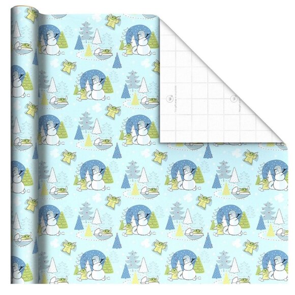 Hallmark Wrapping Paper Christmas The Mandalorian Grogu Snow Fun 35 sq ft Roll - Picture 3 of 4